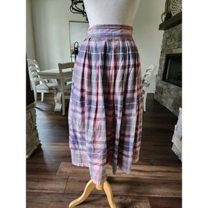 Vintage Hunters Run‎ Plaid Midi Skirt Pleated Cotton Casual Cottagecore Size 10